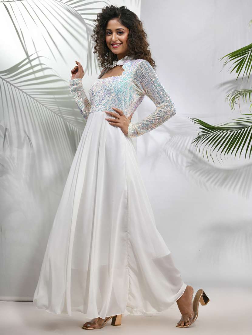 women white square neck fit & flare dress - 21157706 -  Standard Image - 3