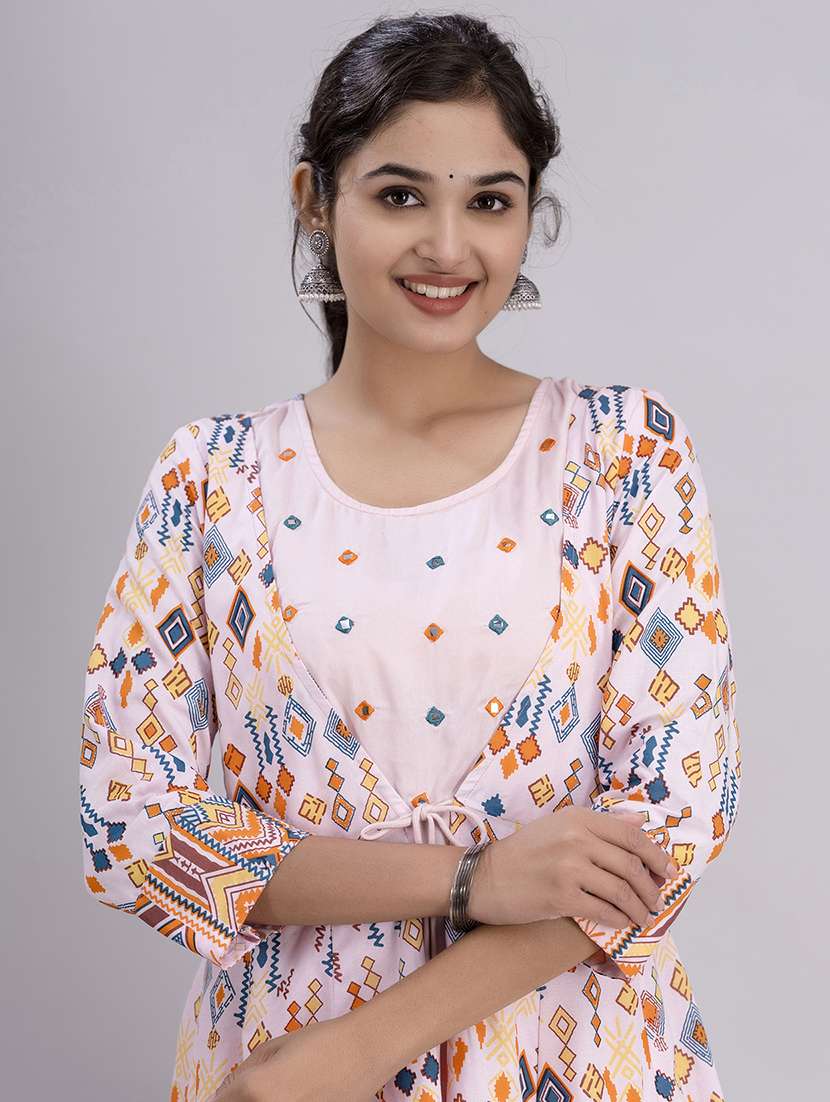 pink embroidered detailed ethnic dress - 21158301 -  Standard Image - 3