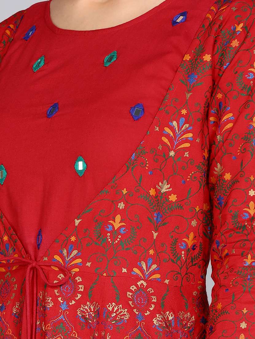 red printed anarkali kurta - 21158307 -  Standard Image - 3