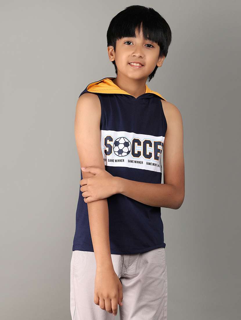 navy blue typographic vest