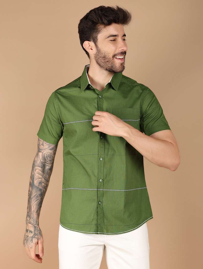 green striped casual shirt