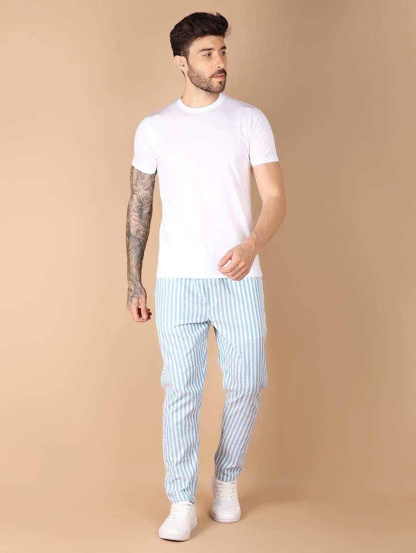 men mid rise striped flat front casual trouser - 21158967 -  Standard Image - 5