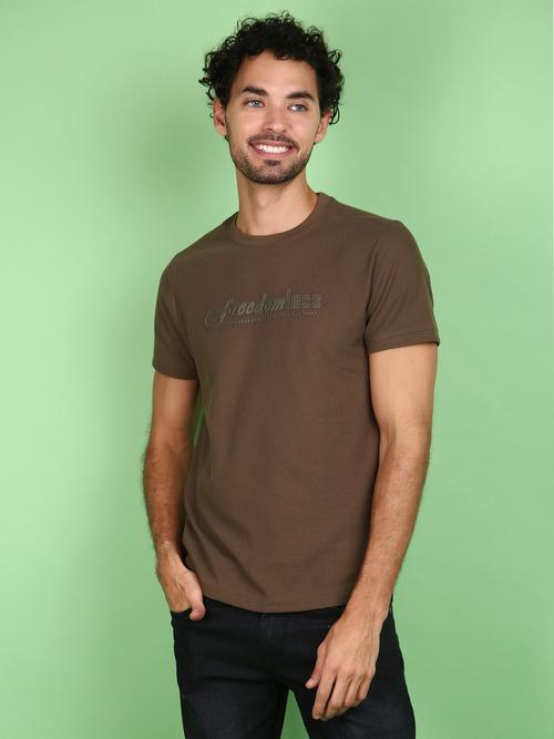 olive cotton front print tshirt - 21159638 - Standard Image - 0