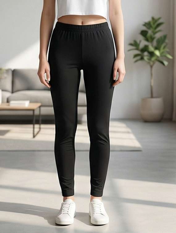 women solid mid rise ankle length leggings