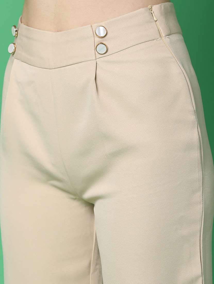 women beige polyester wide leg trouser - 21160184 -  Standard Image - 5