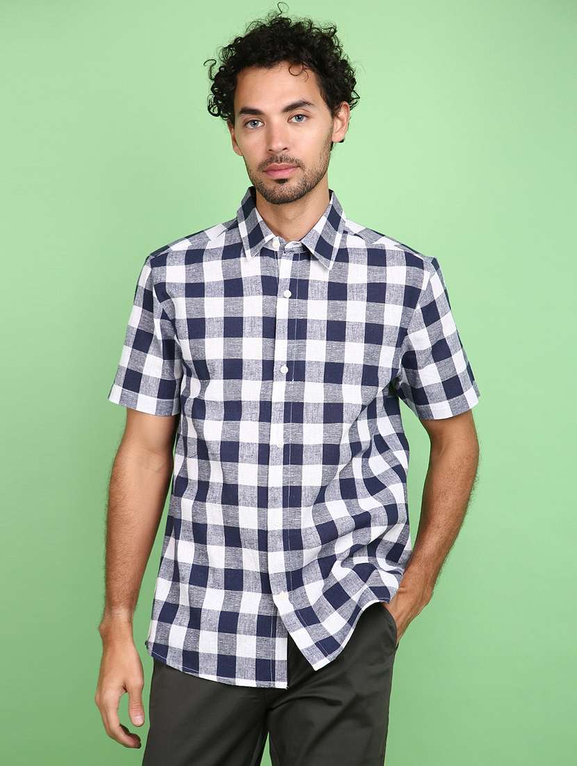 Buy online Blue Cotton Casual Shirt from shirts for Men by Flick
