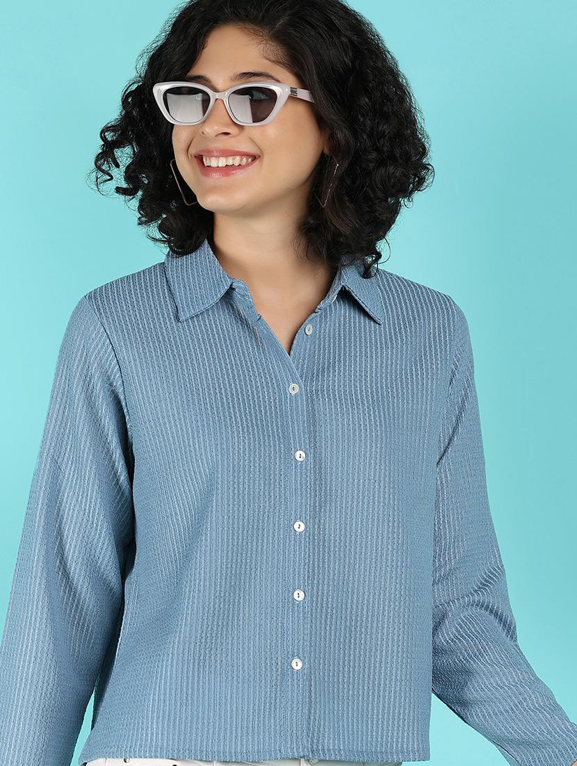women blue polyester regular shirt - 21160719 - Standard Image - 3