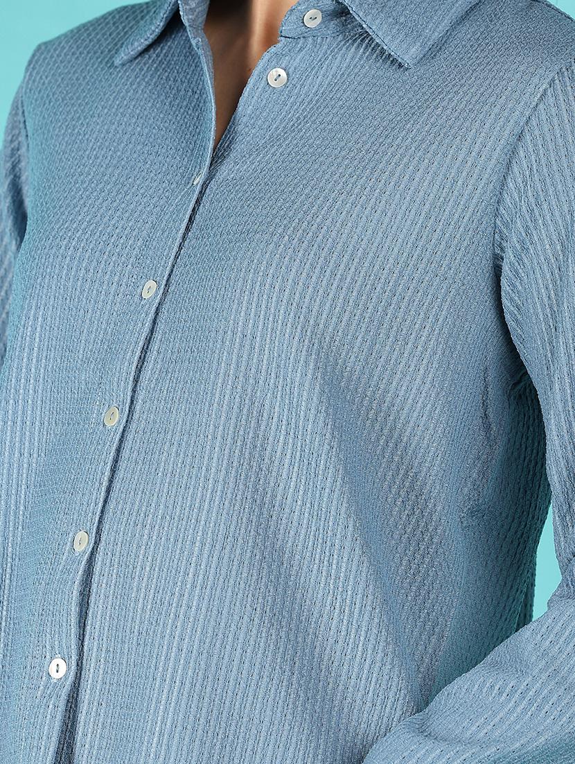 women blue polyester regular shirt - 21160719 - Standard Image - 5