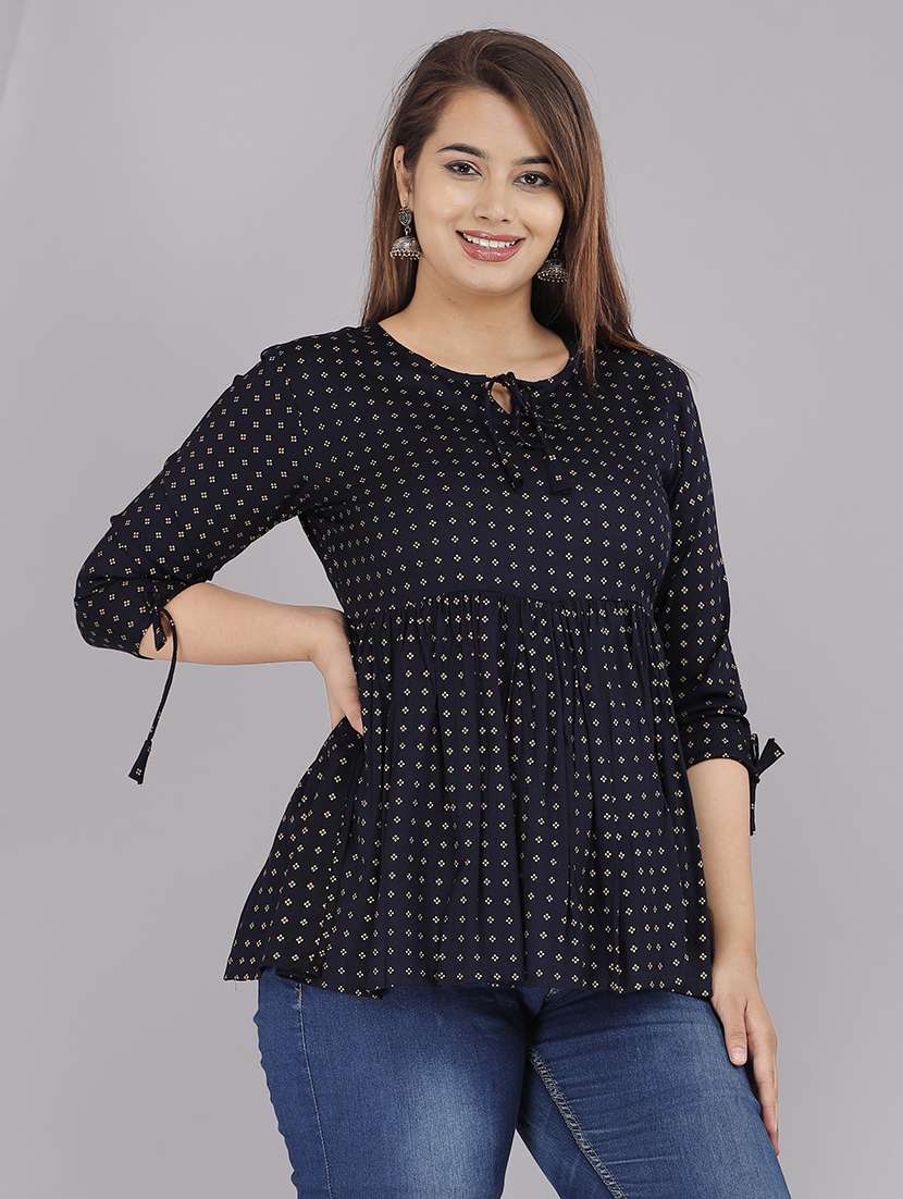 navy blue viscose straight kurti - 21161182 - Zoom Image - 0