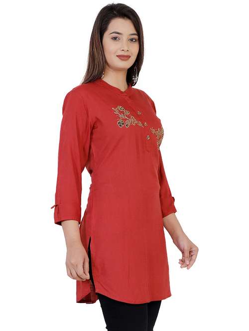 red embellished straight kurti - 21161251 -  Standard Image - 0