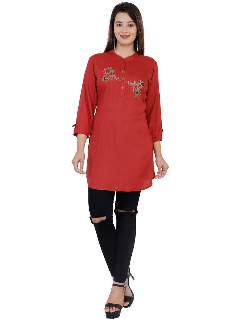 red embellished straight kurti - 21161251 -  Standard Image - 3