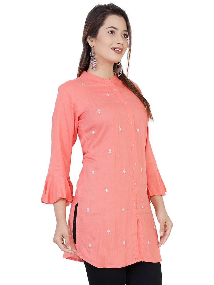 women solid color straight kurti