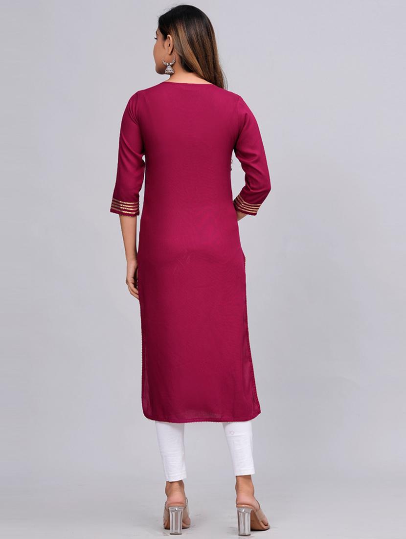 women three quarter sleeve straight kurta - 21161266 - Standard Image - 3