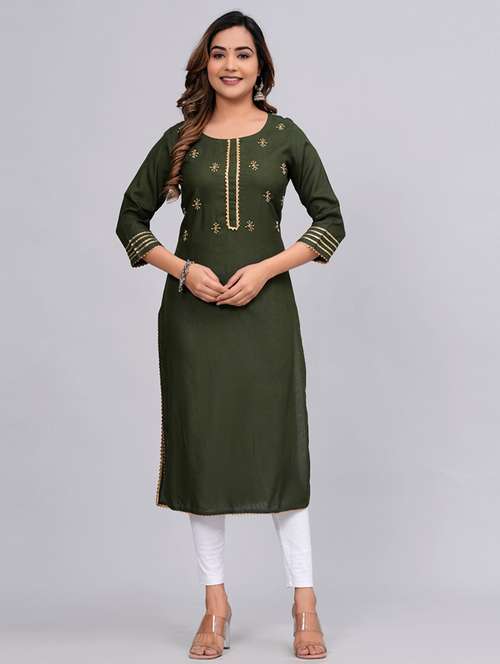 women three quarter sleeve straight kurta - 21161267 - Standard Image - 0