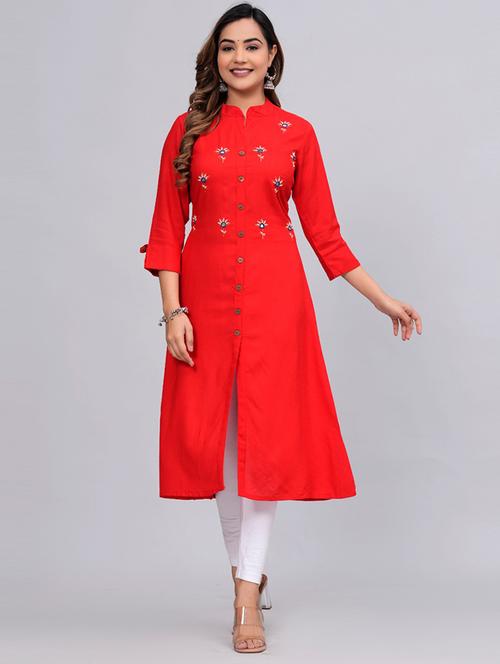 women three quarter sleeve a-line kurta - 21161269 - Standard Image - 0