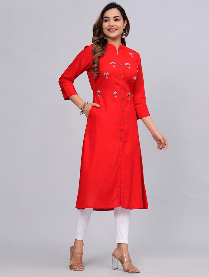 women three quarter sleeve a-line kurta - 21161269 - Standard Image - 3