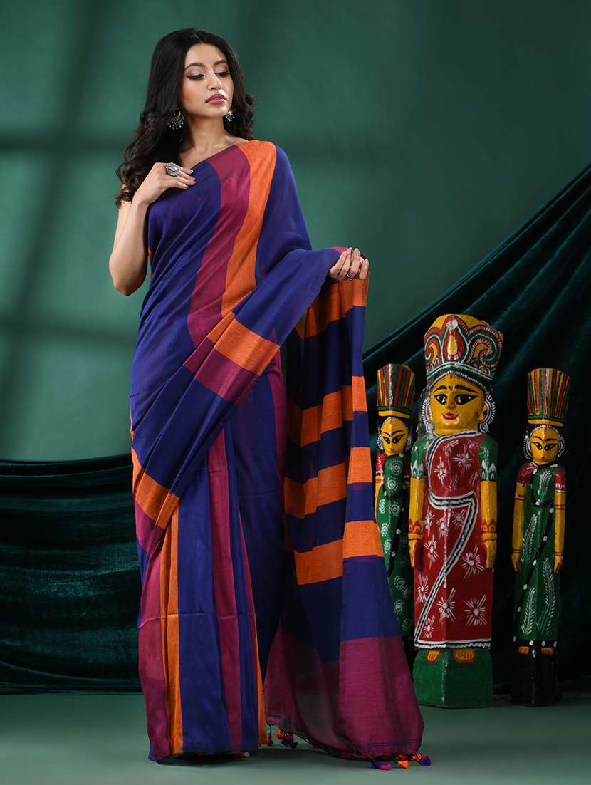multi colored cotton handloom saree with blouse