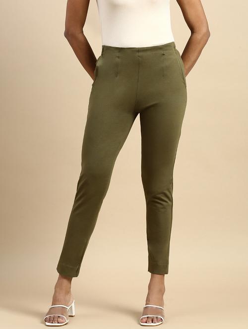 olive cotton flat front trouser - 21162014 - Standard Image - 0
