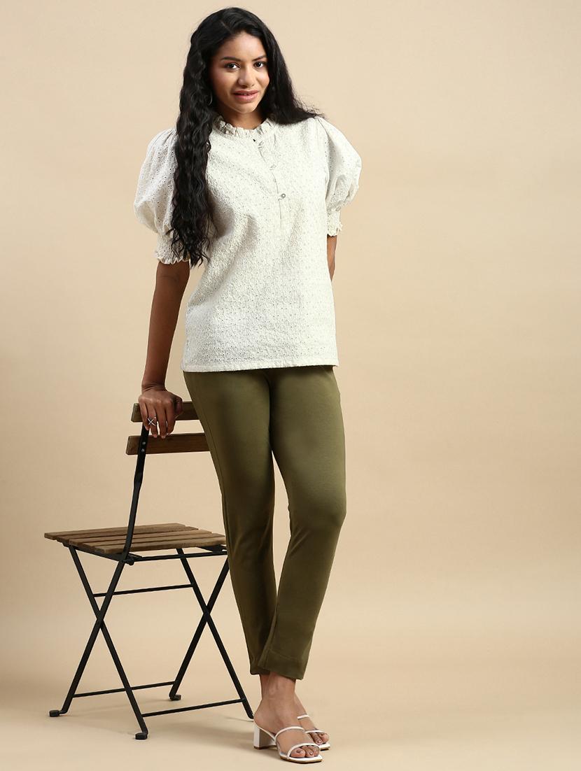 olive cotton flat front trouser - 21162014 - Standard Image - 3