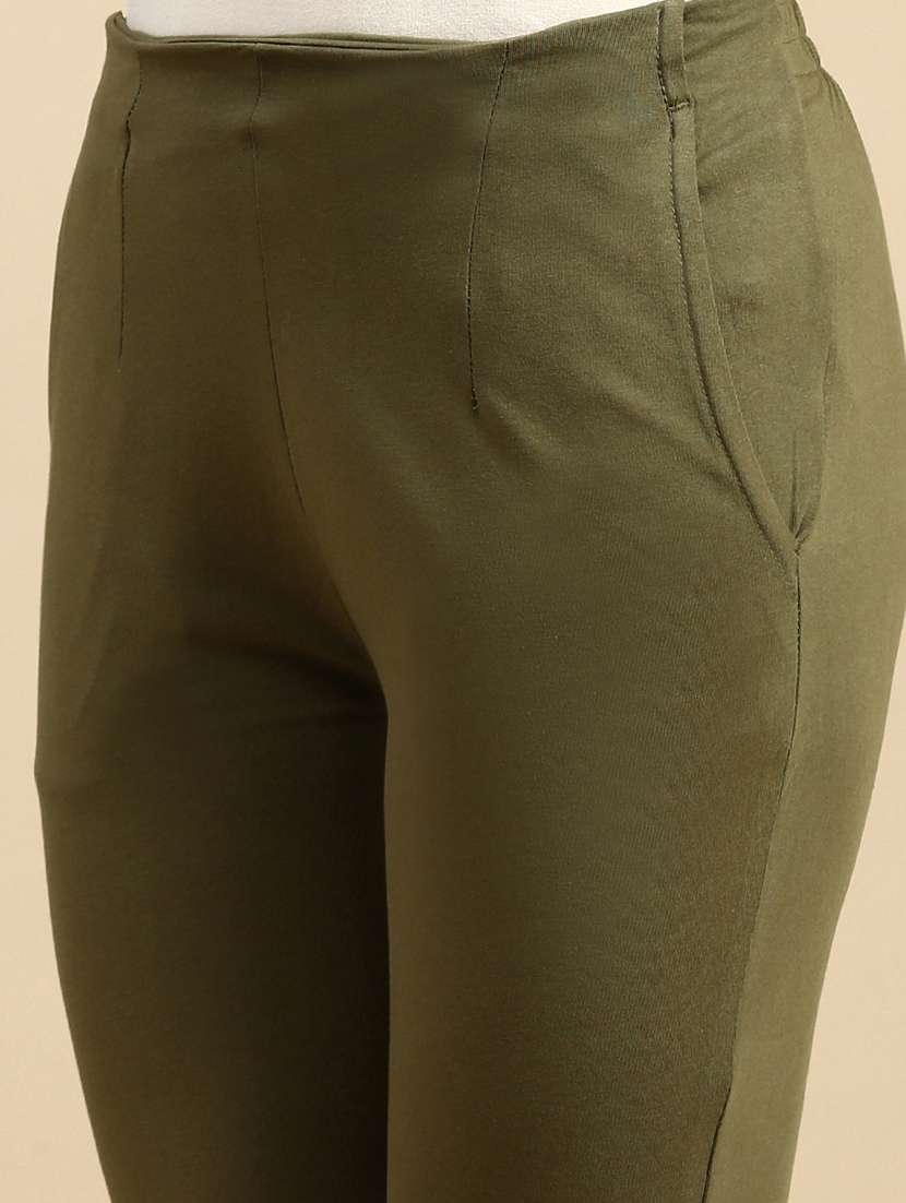 olive cotton flat front trouser - 21162014 - Standard Image - 5