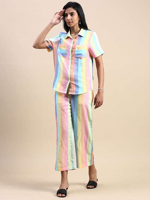 multi colored cotton wide leg trouser - 21162015 -  Standard Image - 0