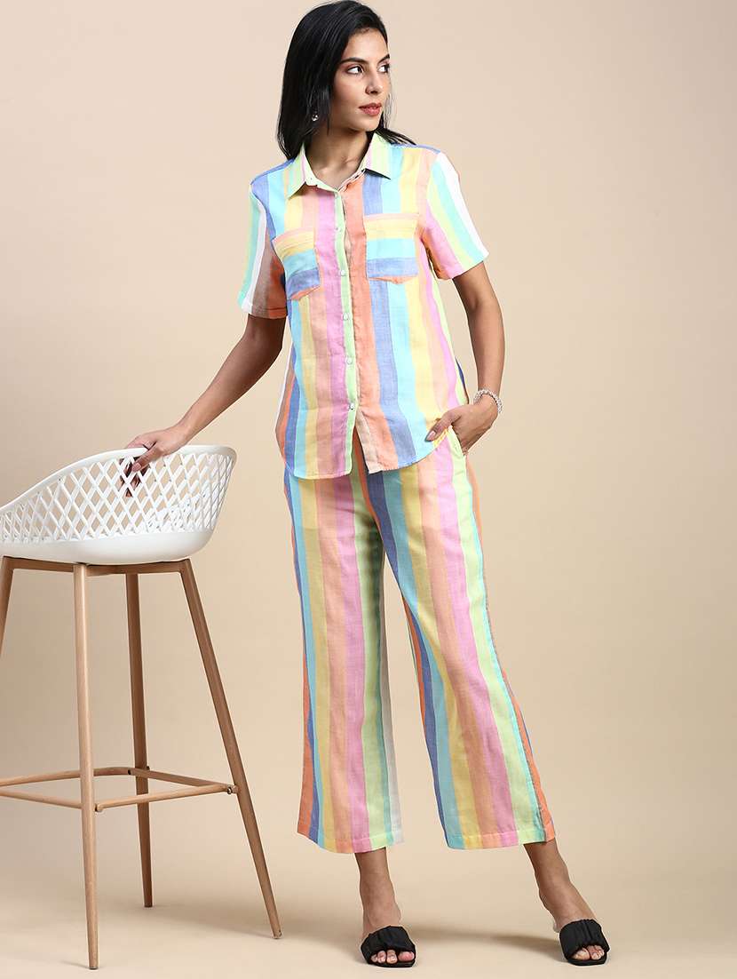multi colored cotton wide leg trouser - 21162015 -  Standard Image - 3
