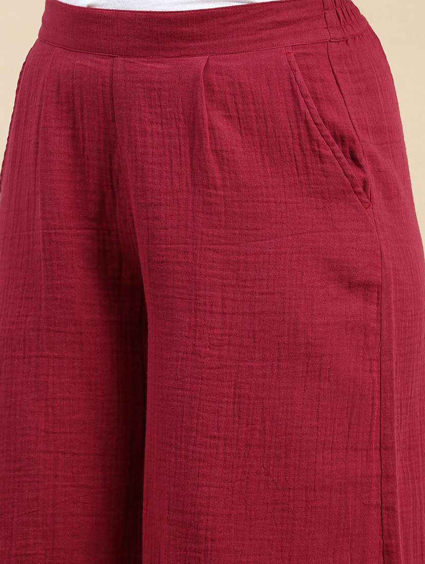 maroon cotton culottes trouser - 21162021 - Standard Image - 5