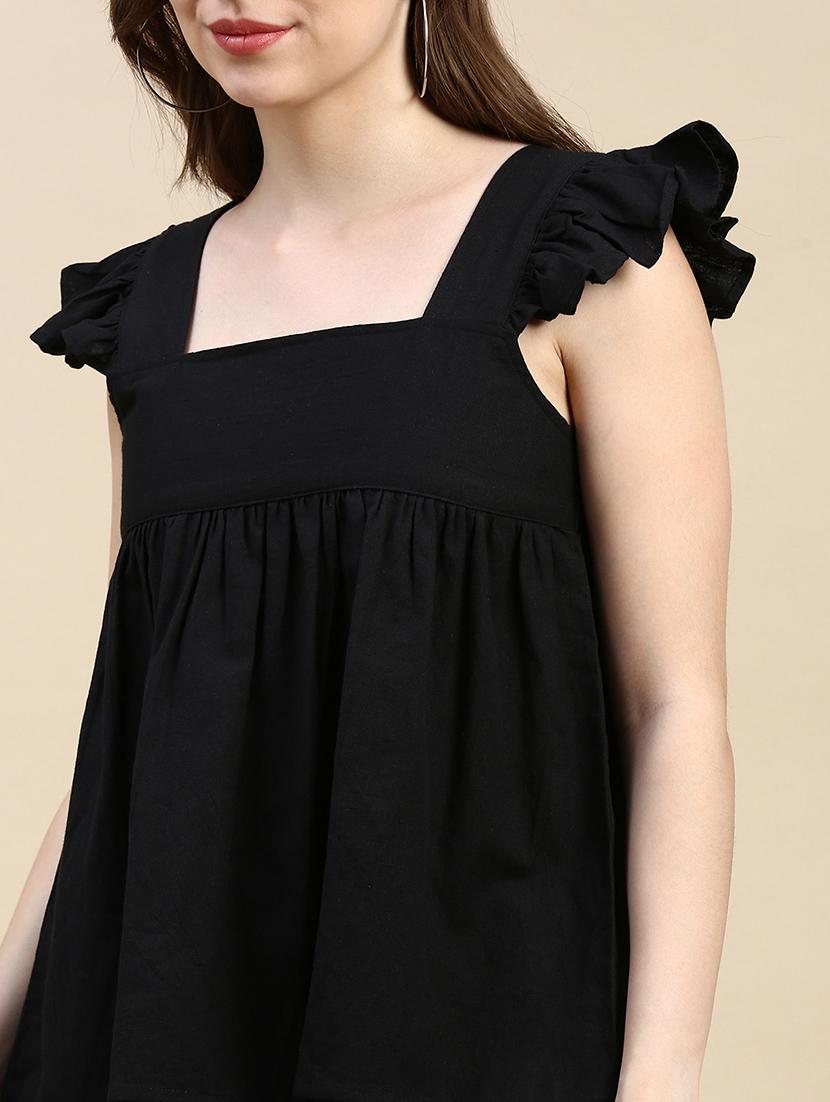 solid black cotton casual top - 21162050 - Standard Image - 5