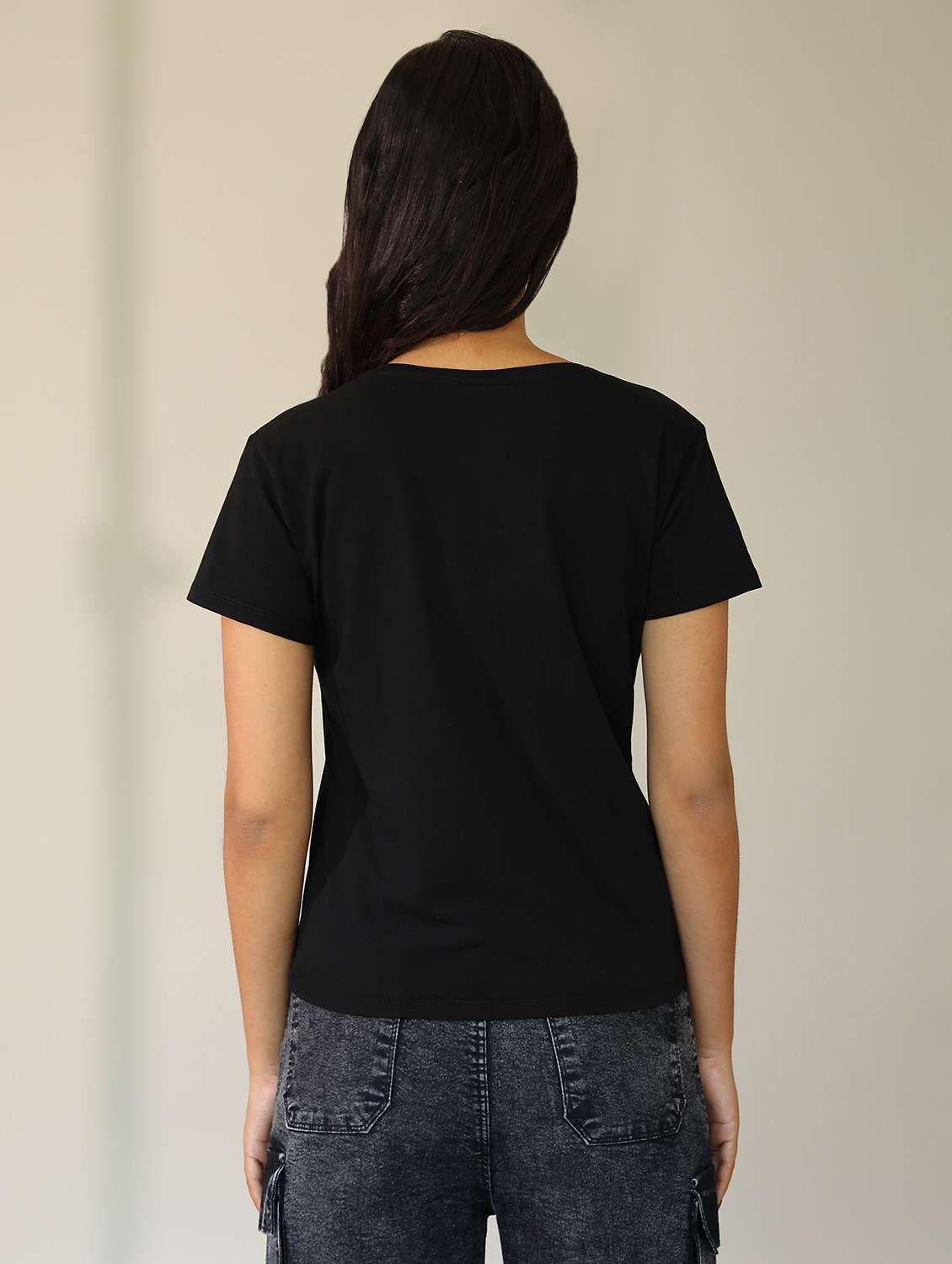 women solid short sleeves t-shirt - 21164619 -  Standard Image - 5