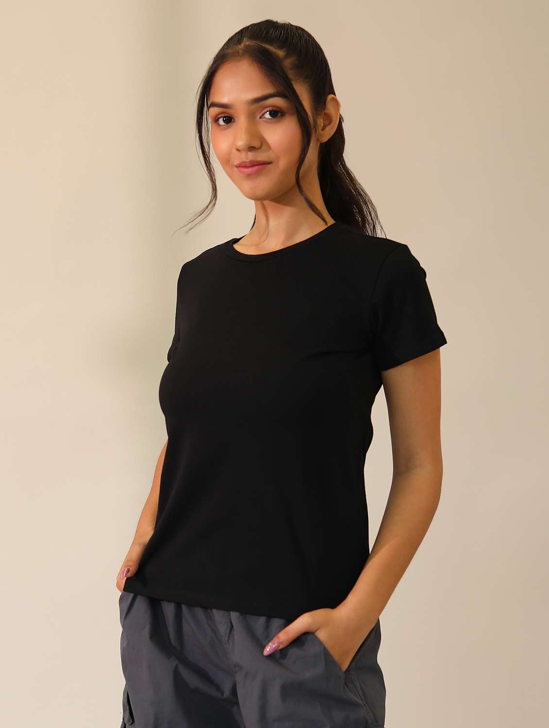 women solid cotton modal short sleeves t-shirt - 21164625 -  Standard Image - 3