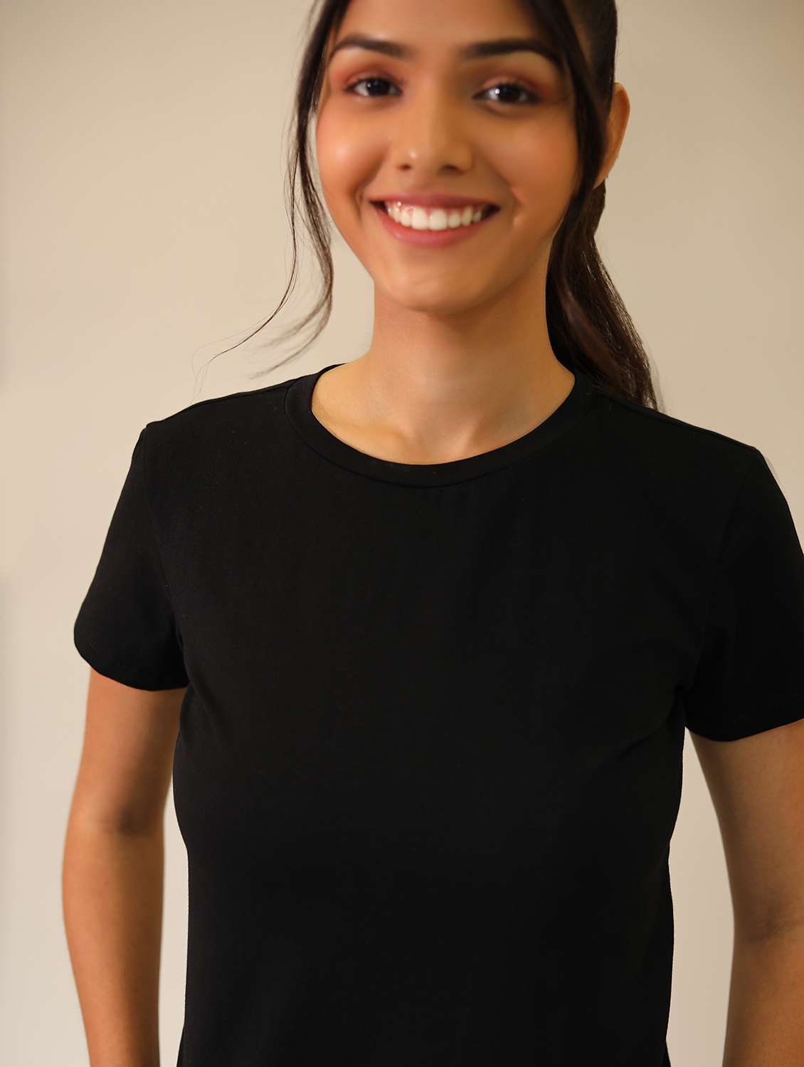 women solid cotton modal short sleeves t-shirt - 21164625 -  Standard Image - 5