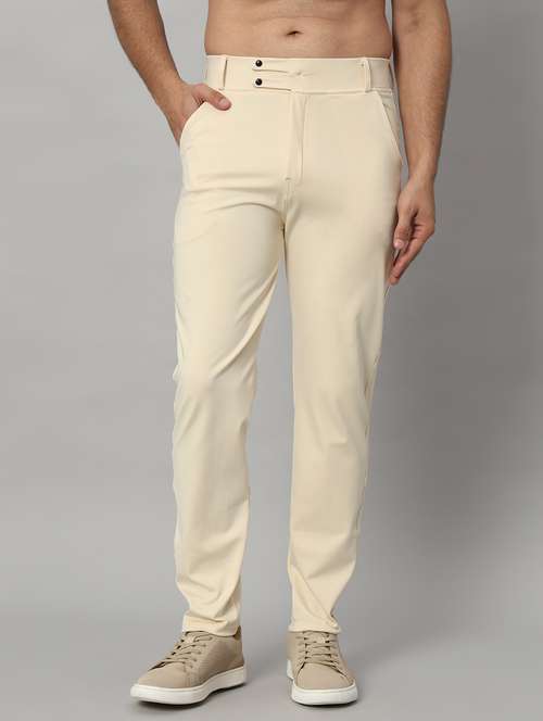 beige lycra tailored casual trouser - 21167285 -  Standard Image - 0