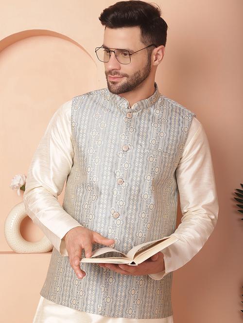 light blue silk blend nehrujacket - 21167327 - Standard Image - 0