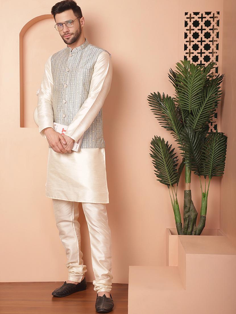 light blue silk blend nehrujacket - 21167327 - Standard Image - 3