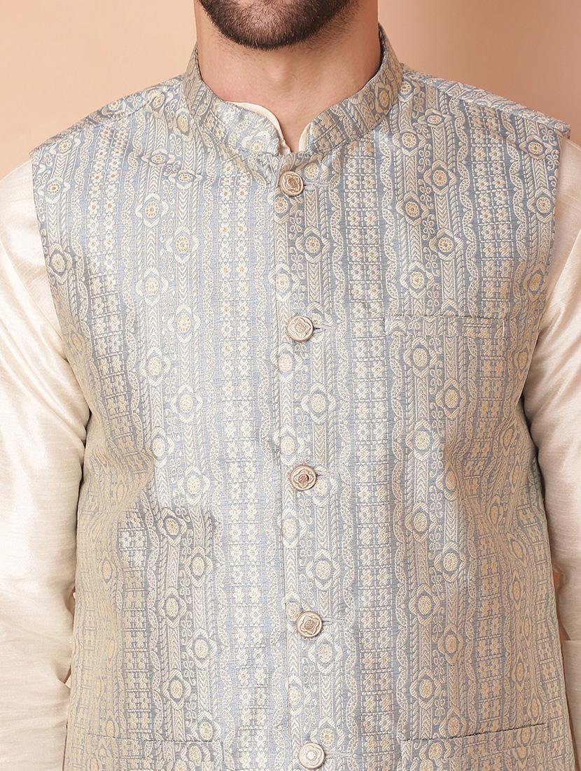 light blue silk blend nehrujacket - 21167327 - Standard Image - 5