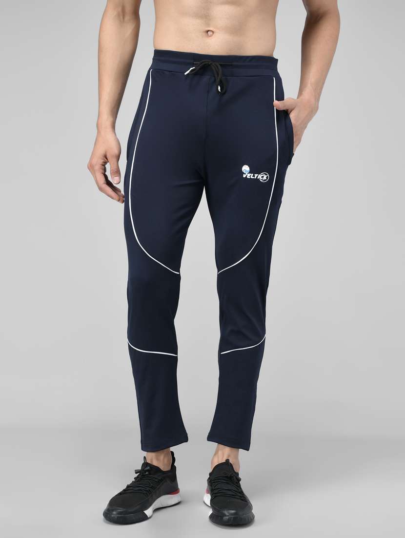 men solid lycra ankle length track pant