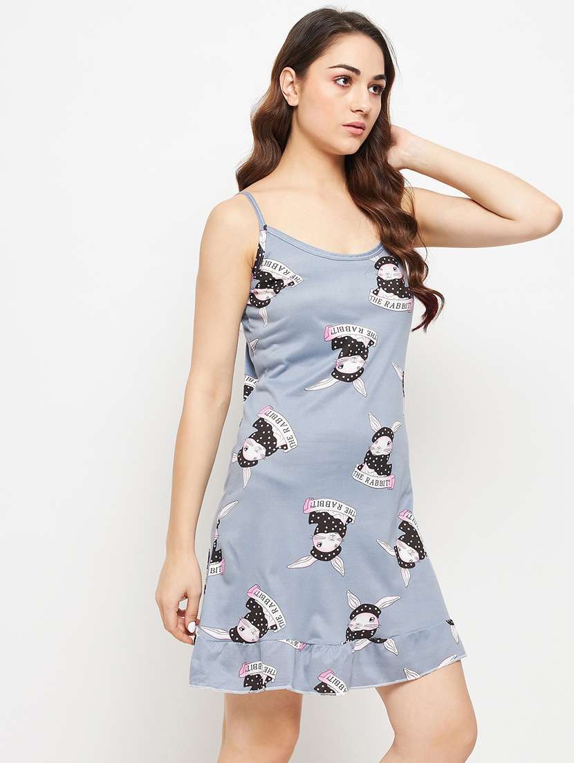 grey printed viscose sleepshirt - 21167400 -  Standard Image - 3