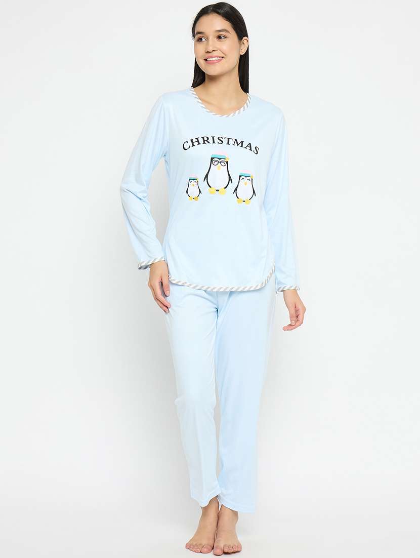 light blue printed viscose pyjama set 