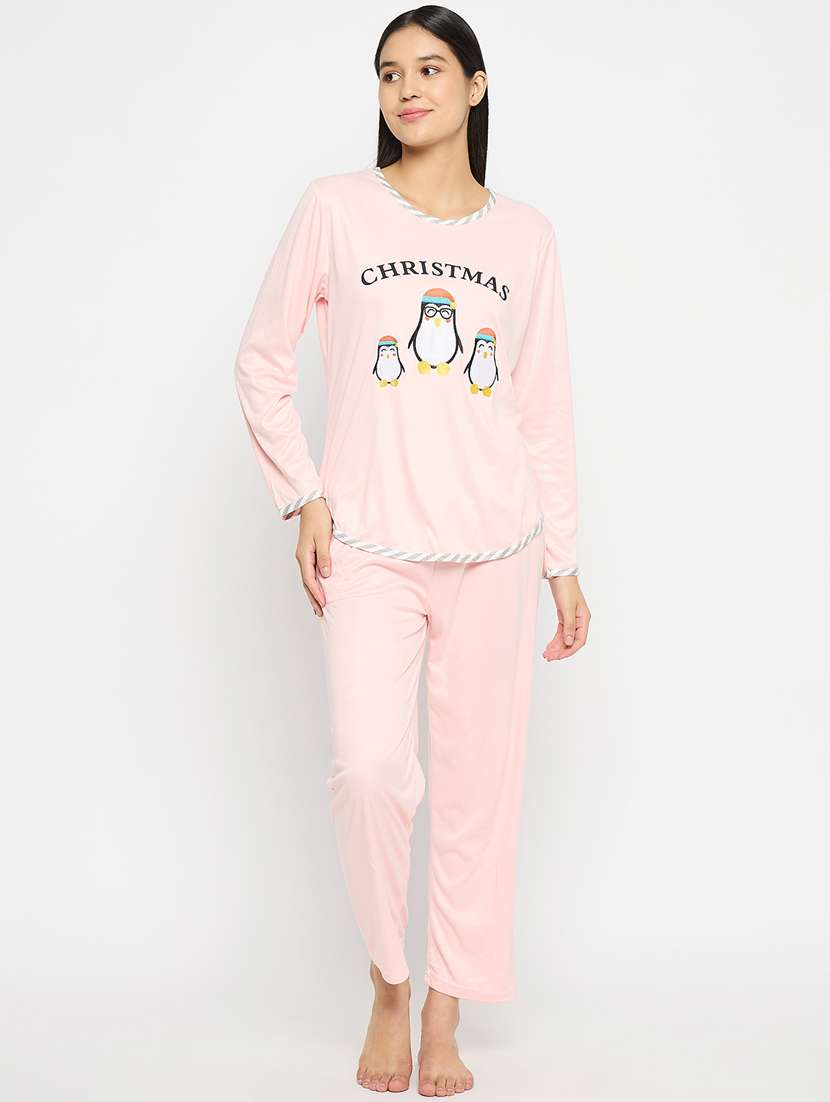 pink printed viscose pyjama set 