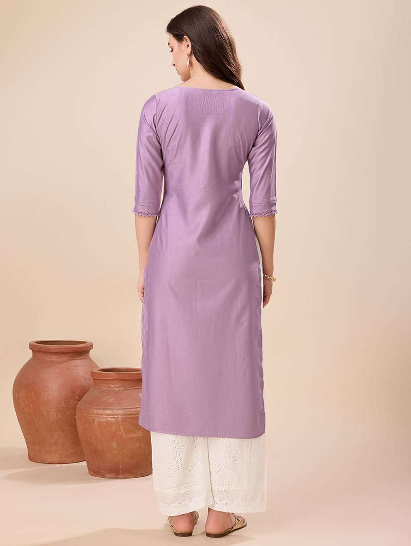 women three quarter sleeve straight kurta - 21167758 -  Standard Image - 3