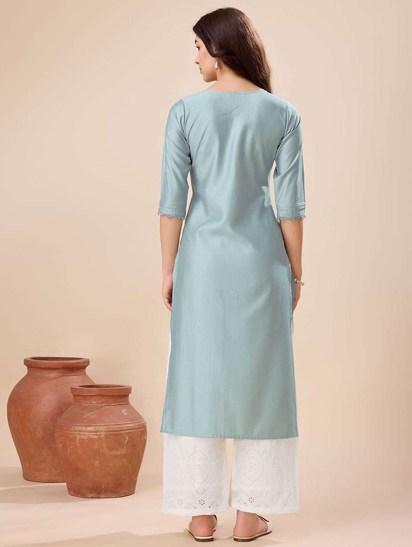 women three quarter sleeve straight kurta - 21167760 -  Standard Image - 3