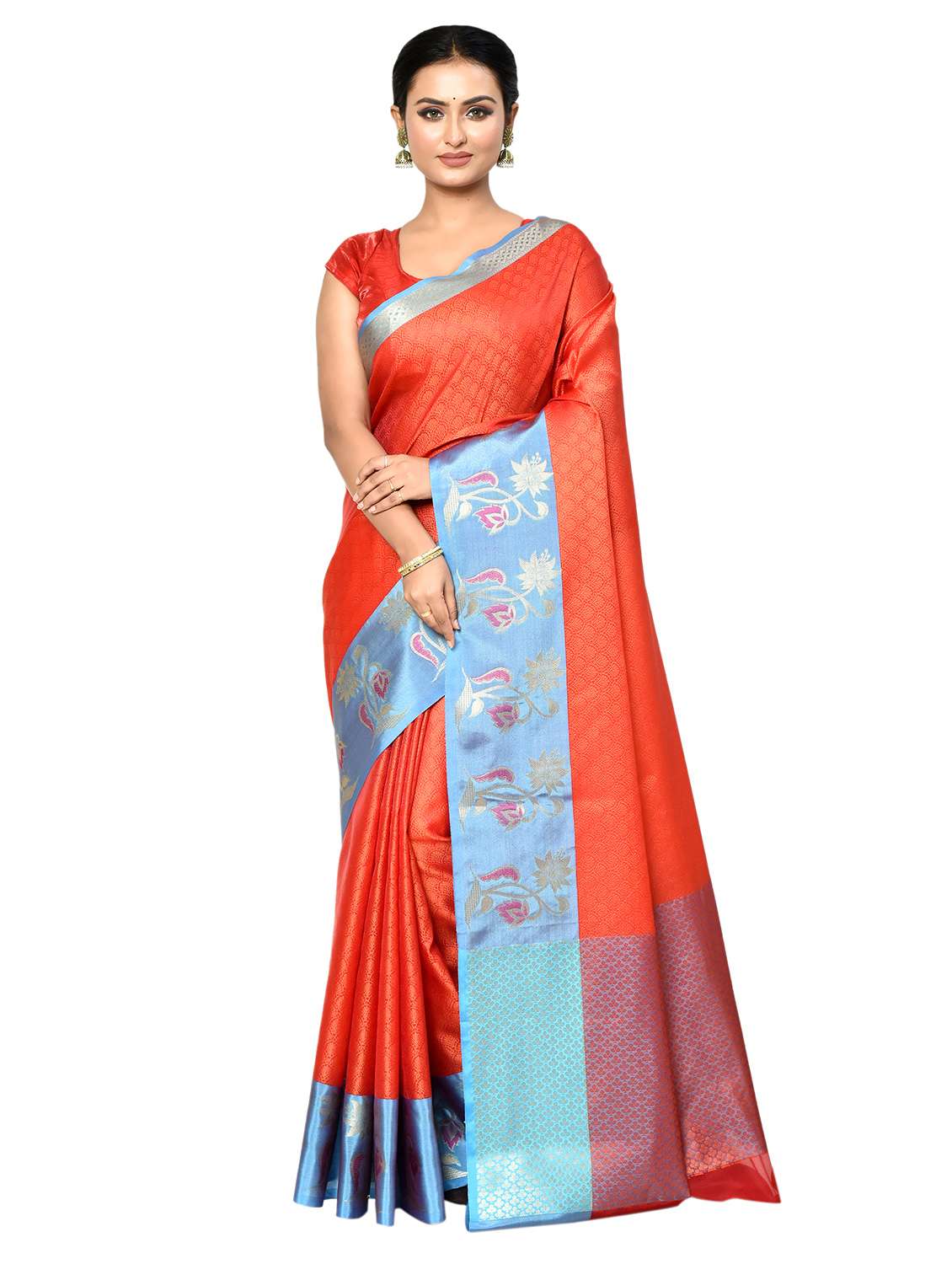 orange banarasi saree with blouse