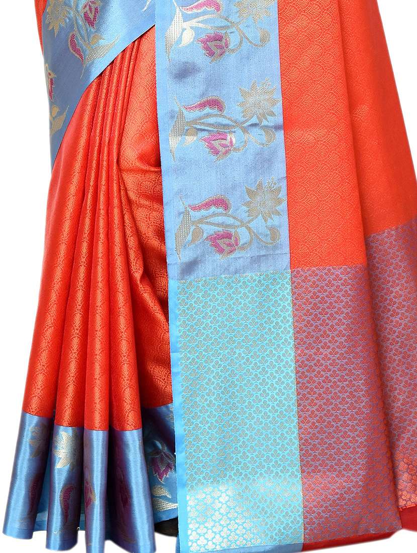 orange banarasi saree with blouse - 21167802 -  Standard Image - 3