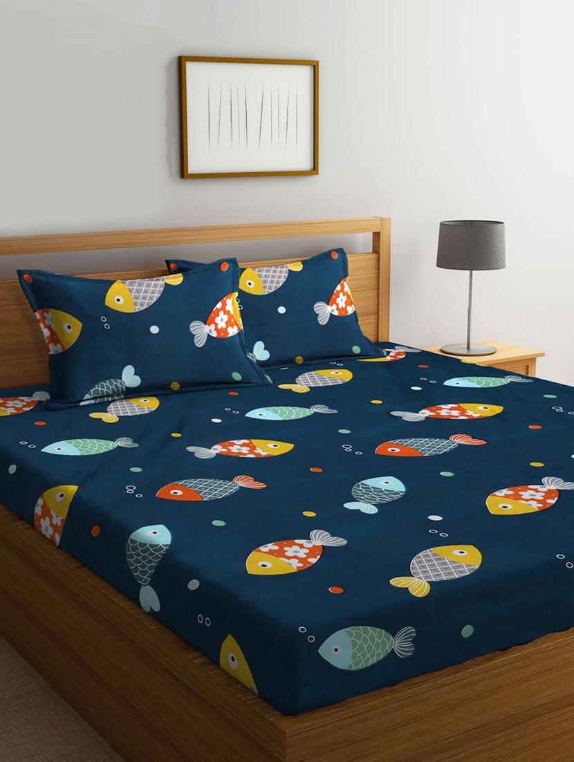printed elastic fitted king size double bedsheet  with pillow cover - 21167850 -  Zoom Image - 0