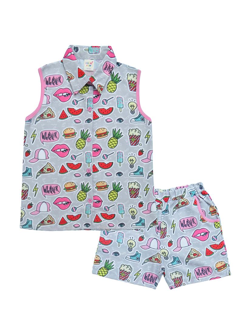 girls quirky printed collared shorts set - 21167897 - Zoom Image - 0