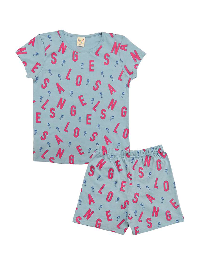girls printed casual shorts set