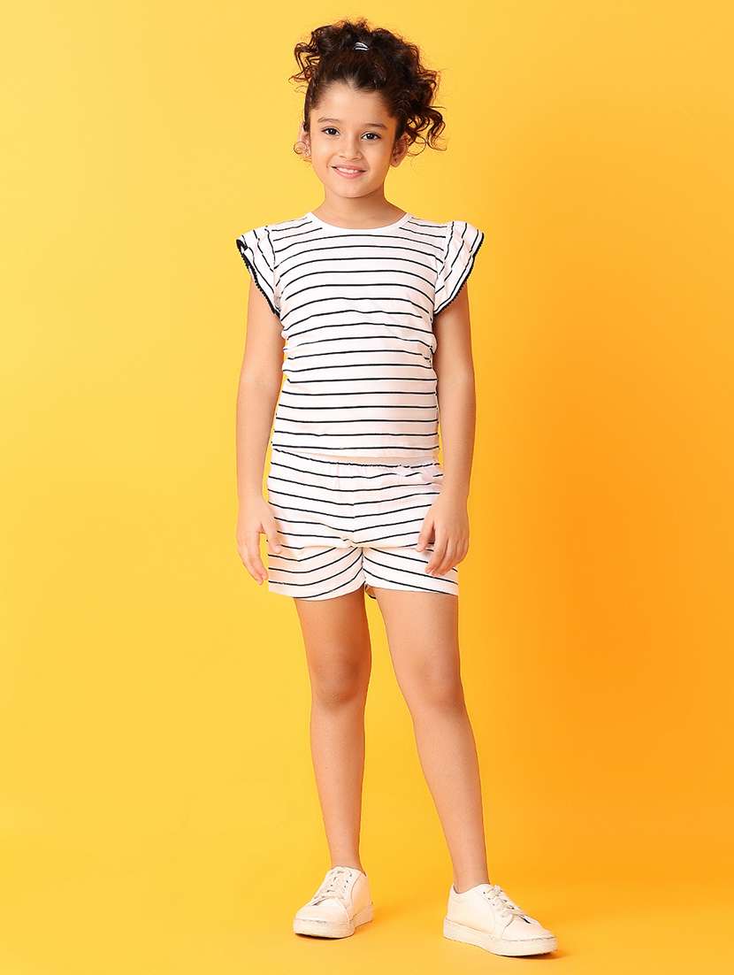 girls white stripes shorts set
