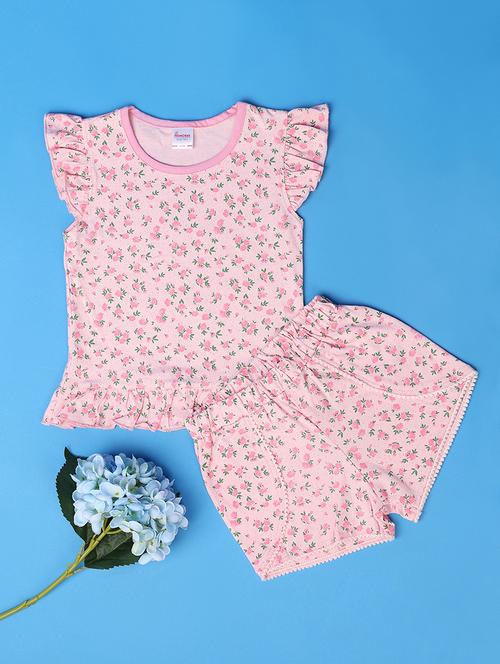 girls pink floral printed shorts set - 21168930 - Standard Image - 0