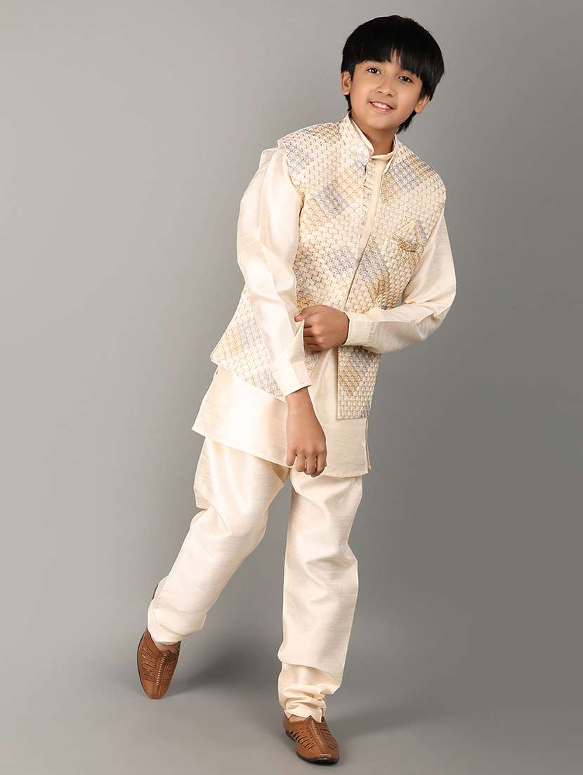 peach self design sherwani kurta set - 21168943 -  Standard Image - 3