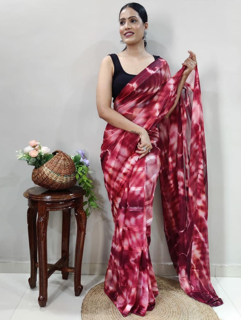 women maroon tie & dye georgette saree with blouse - 21169090 - Standard Image - 3